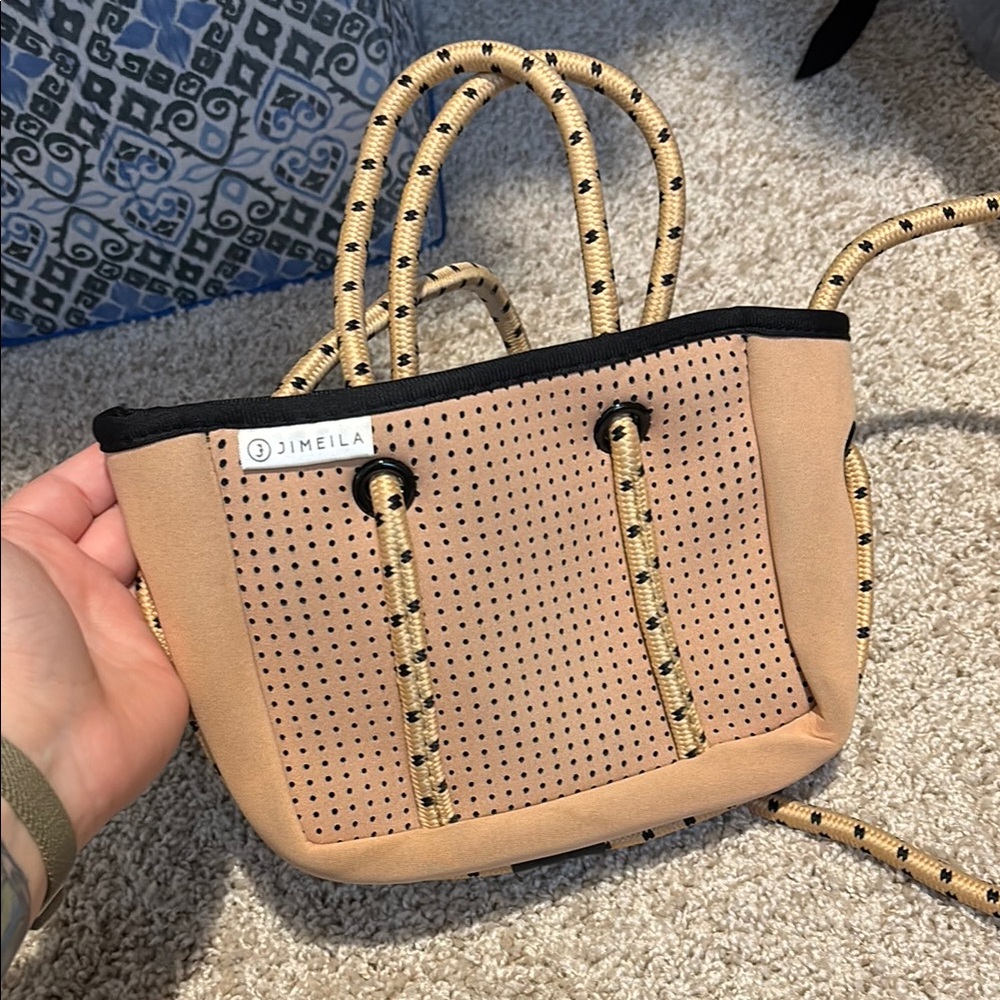 Small Tan Perforated Women's Bag top handle and crossbody